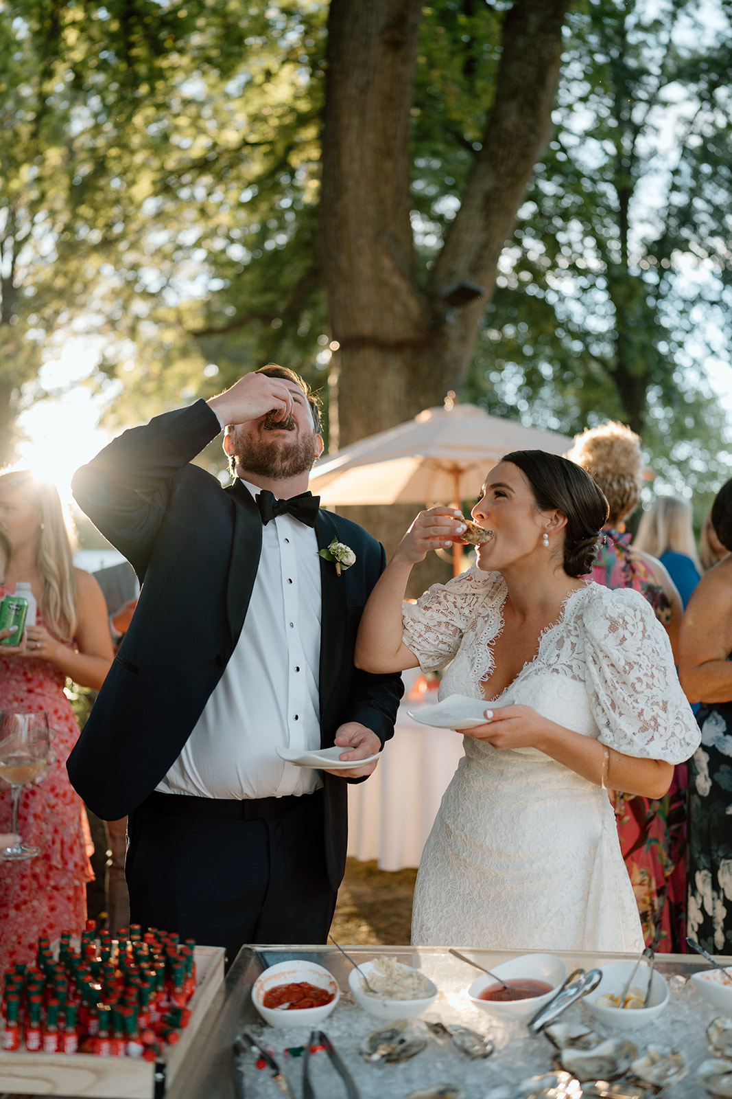 Bride and groom enjoying their wedding reception